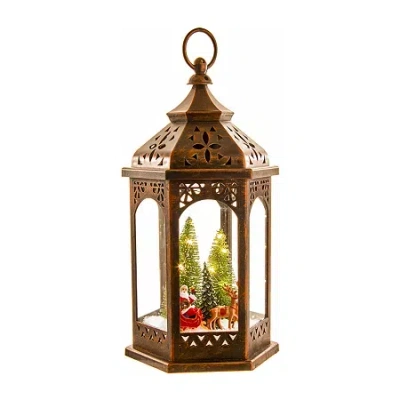 Kurt Adler 13" Lit Lantern With Santa Lighted Christmas Tabletop Decor In Brown