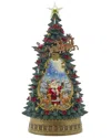 Kurt Adler 13.4-inch Battery Operated Usb Led Lighted Santa & Deer Tree Topper With Spinning Glitter In Green
