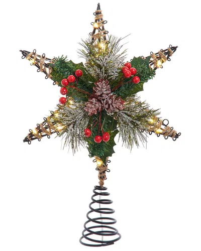 Kurt Adler 13.5-inch Battery Operated Lighted 6-point Rattan Star Tree Topper In Multi