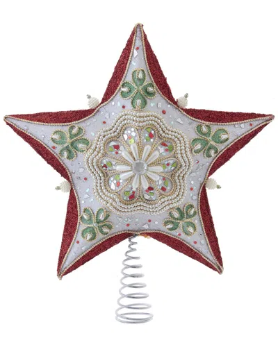 KURT ADLER KURT ADLER 13.5-INCH RED, GREEN & WHITE MISTLETOE STAR TREE TOPPER