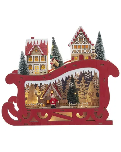 KURT ADLER KURT ADLER 13.77-INCH BATTERY OPERATED LED LIGHTED SLEIGH WITH VILLAGE SCENE TABLEPIECE