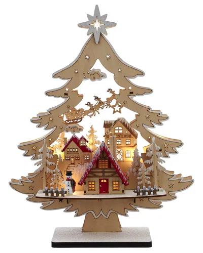 KURT ADLER KURT ADLER 15-INCH BATTERY OPERATED 10-LIGHT TREE WITH VILLAGE SCENE