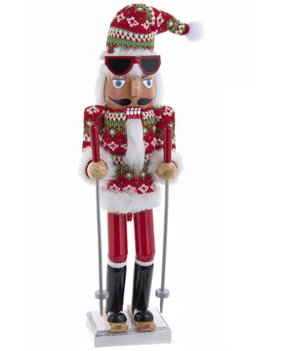 Kurt Adler 15-inch Ski Santa With Christmas Sweater Nutcracker In Red