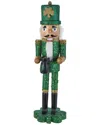 Kurt Adler 15-inch Wooden Irish Nutcracker On Shamrock Base In Green
