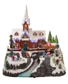 Kurt Adler 15" Lighted Musical Church Christmas Village In Red