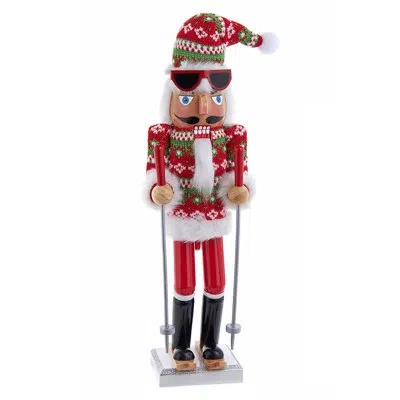 Kurt Adler 15-inch Ski Santa With Christmas Sweater Nutcracker In Red