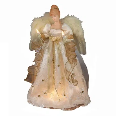 Kurt Adler 16" Ul 10-light Ivory And Gold Angel Christmas Tree Topper In Neutral