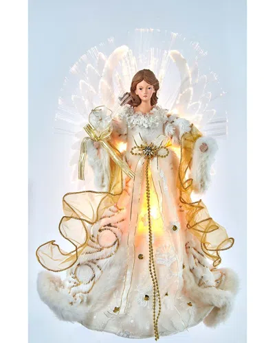 Kurt Adler 16in Fiber Optic Led Gold & White Angel Tree Topper
