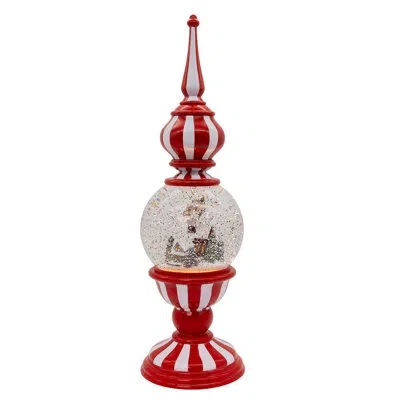 Kurt Adler 16-inch Battery Operated Lighted Tower With Santa Scene Village In Red