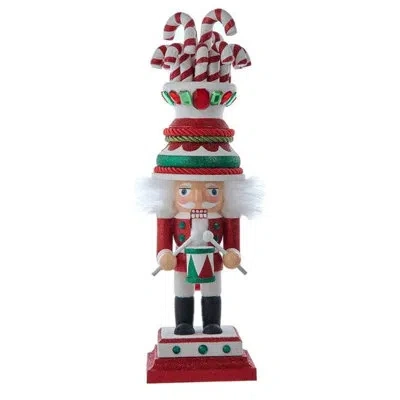 Kurt Adler 16-inch Hollywood Nutcrackers Candy Cane Hat With Drum Nutcracker In Multicolored
