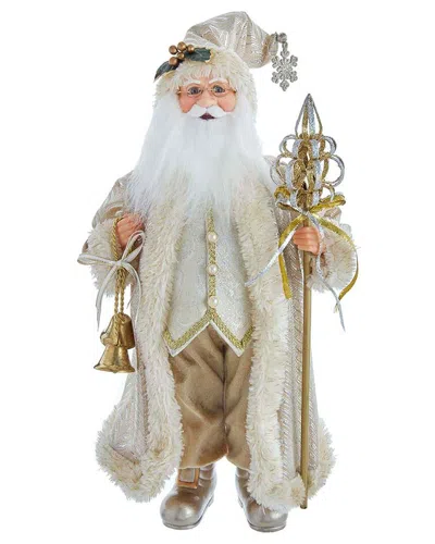 Kurt Adler 17-inch Light Gold Santa With Staff & Bells In White