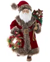 Kurt Adler 17-inch Red Santa With Gray Fur + Wreath/bag In Multi