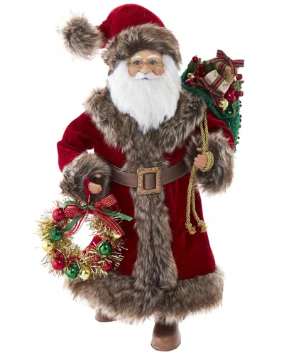 Kurt Adler 17-inch Red Santa With Gray Fur + Wreath/bag In Multi