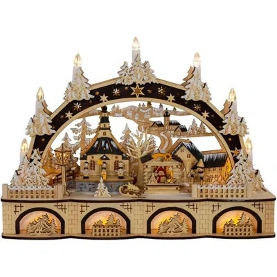 Kurt Adler 's 17.72" Wooden Led Light-up Christmas Village With Candle In Brown