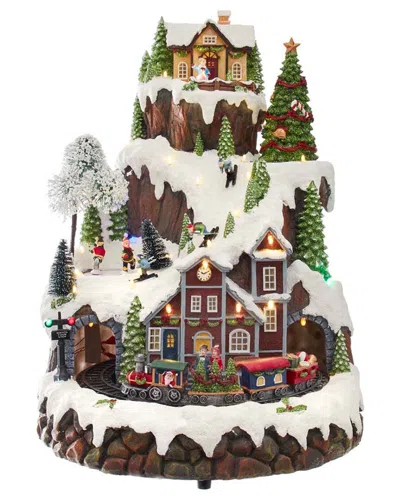 Kurt Adler 17-inch Musical Led Village On Mountain Tablepiece In Multi