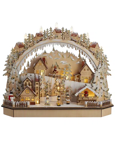 Kurt Adler 18-inch Battery-operated Led Village Tablepiece In Brown