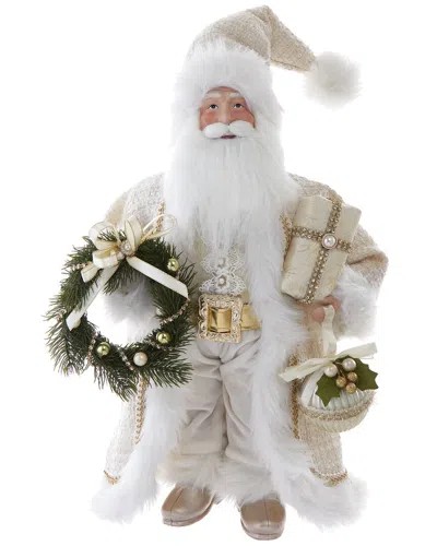 Kurt Adler 18-inch Kringles Cream Santa With Gift & Wreath In White