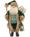 Kurt Adler 18.5-inch Kringles Winter Green Santa With Cane & Lamp Decoration In Green