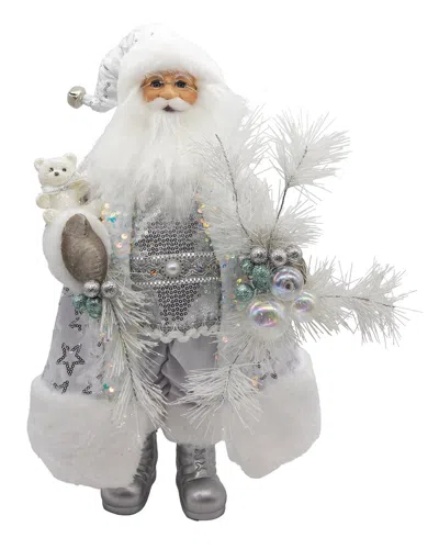 Kurt Adler 18in White Standing Santa With Bear In Gray