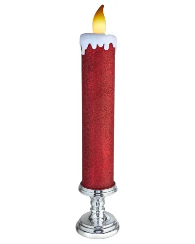Kurt Adler 19.63in Battery Operated Red Glittered Candle With Warm White Led Flicker Flame