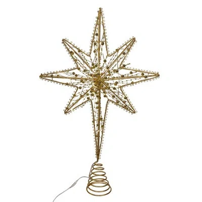 Kurt Adler 19.7-inch Battery Operated Led Lighted 8-point Gold Metal Star Tree Topper In White