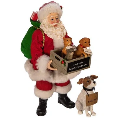 Kurt Adler 2 Piece Fabriché Adopt-a-pet Santa Set In Multicolor