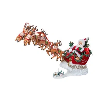 Kurt Adler 2 Piece Fabriche' Musical Santa With Eight Reindeer Set In Multicolored