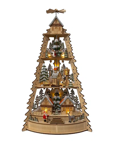 Kurt Adler 21.25in Battery Operated Led Lighted Half Tower Village Scene &  Santa In Brown
