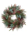 Kurt Adler 24-inch Decorated Unlit Rattan With Pinecones Wreath In Green