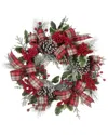 Kurt Adler 24-inch Flocked Decorated Unlit Rattan Wreath In Multi