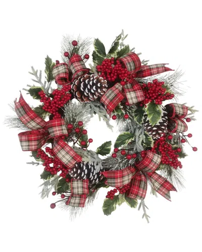 KURT ADLER KURT ADLER 24-INCH FLOCKED DECORATED UNLIT RATTAN WREATH