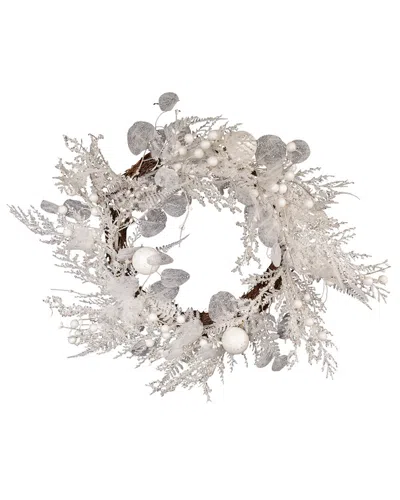 Kurt Adler 24in Un-lit Decorated White Rattan Wreath