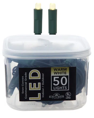 KURT ADLER KURT ADLER 25.5-FOOT UL 50-LIGHT CONVEX WARM WHITE 5MM LED GREEN WIRE LIGHT SET