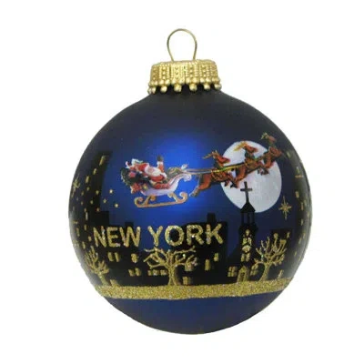 Kurt Adler 2.63" Ny Santa Skyline Painted Ball Ornament In Blue