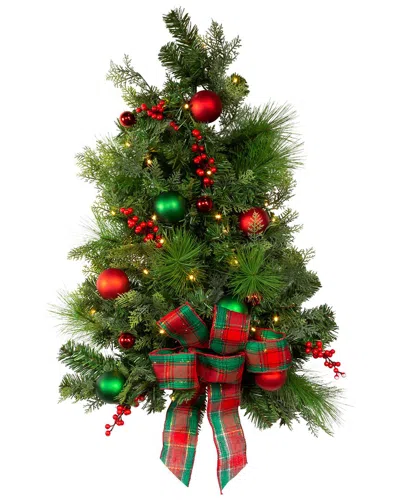 Kurt Adler 26in Battery-operated Pre-lit Red & Green Wall Tree With Bow