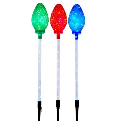 Kurt Adler 3 Piece Garden Stake Set In Blue;green;red