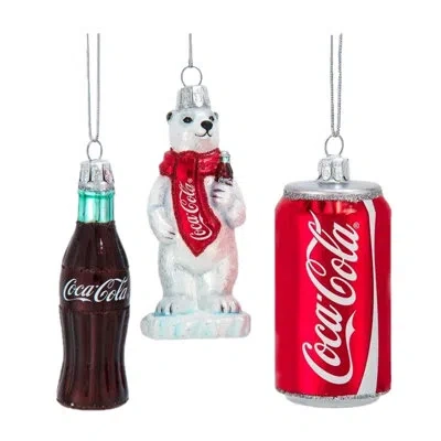Kurt Adler 3 Piece Glass Coke Mini Hanging Figurine Ornament Set In Multicolored