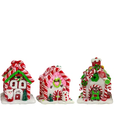 Kurt Adler 3.5" Battery-operated Gingerbread Led Candy House, 3 Piece Set In Multicolored