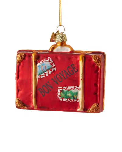 Kurt Adler 3.5in Glass Bon Voyage Suitcase Ornament In Red