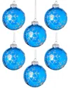 Kurt Adler 3in Blue/silver Glitter Snowflake Set Of 6