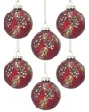 Kurt Adler 3in Red W/pinecones Glass Balls 6pc