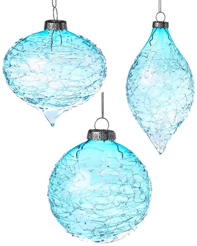 Kurt Adler 3pc 80mm Finial, Onion & Ball Glass Christmas Ornaments In Blue