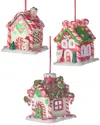 Kurt Adler 3pc Gingerbread Led Candy House Christmas Ornament Set