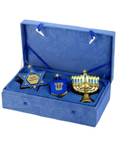 Kurt Adler 3pc Noble Gems Hanukkah Christmas Ornament Set In Blue