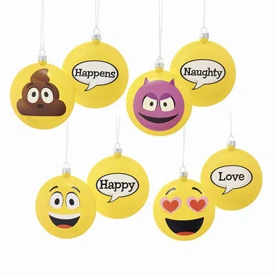 Kurt Adler 4 Piece Emoticon Disc Ball Ornament Set
