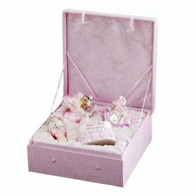 Kurt Adler 4 Piece Noble Gems Baby Hanging Figurine Ornament Set In Pink