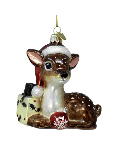 Kurt Adler 4.25in Noble Gems Nostalgia Deer & Santa Hat Ornament In Multicolor