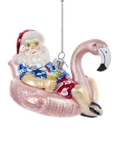 Kurt Adler 4.5in Noble Gems Santa With Flamingo Float Ornament In Multicolor