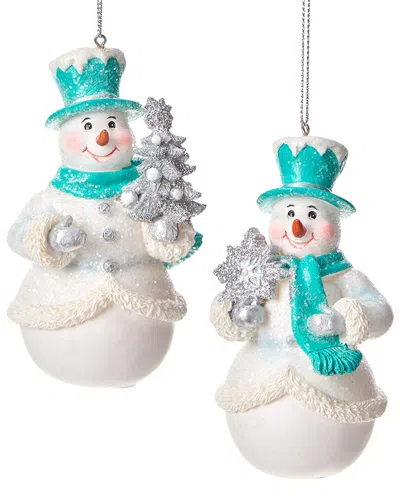 Kurt Adler 4.5in Snowman Christmas Ornaments (2 Assorted) In White