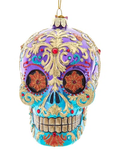 Kurt Adler 4.75-inch Bellissimo Glass Sugar Skull Ornament In Multi
